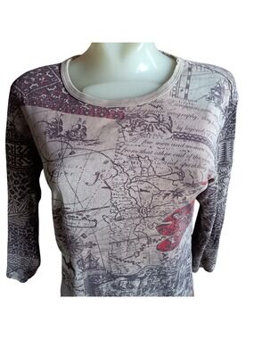 Glima Silk Road Map Print Vintage Large Top Y2K Distress Thin AOP USA